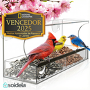 Alimentador de pássaros para janela com ventosas fortes e bandeja para sementes